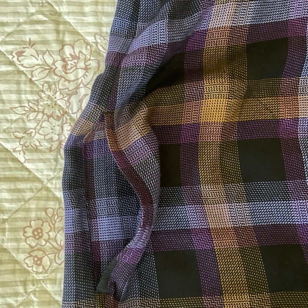 J.Jill Plaid Split-Neck Flannel Shirt Dress Purple Tunic Pockets Size M - Picture 9 of 11